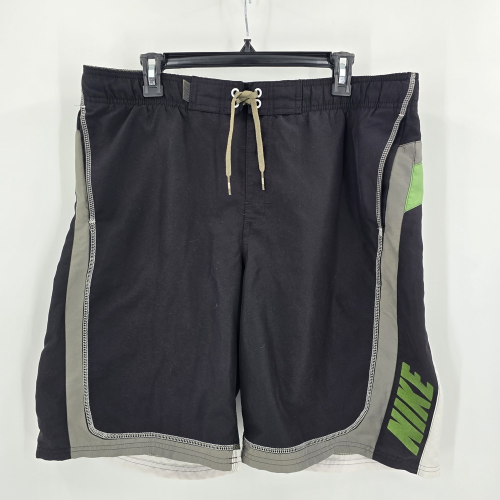 Nike Swim Trunks Mens Large‎ Y2K Green Black Fuzzy Logo
